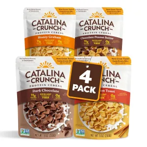 Catalina Crunch Protein Cereal | Sugar Free Breakfast Cereal with 11g of Protein | Gluten Free, Keto Friendly | Variety Pack 4 Flavors (Pack of 4) - Packaging May Vary