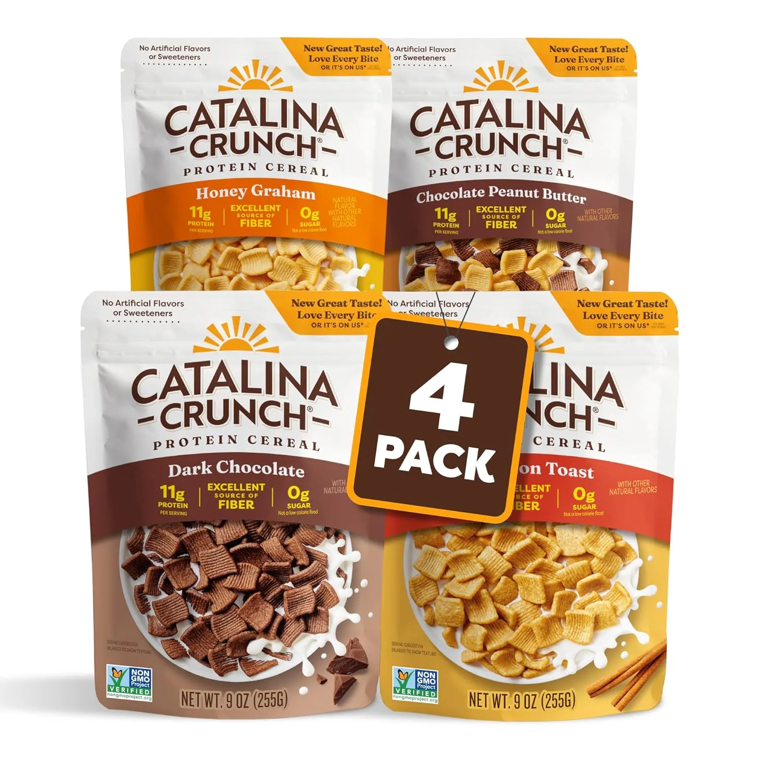 Catalina Crunch Protein Cereal | Sugar Free Breakfast Cereal with 11g of Protein | Gluten Free, Keto Friendly | Variety Pack 4 Flavors (Pack of 4) - Packaging May Vary