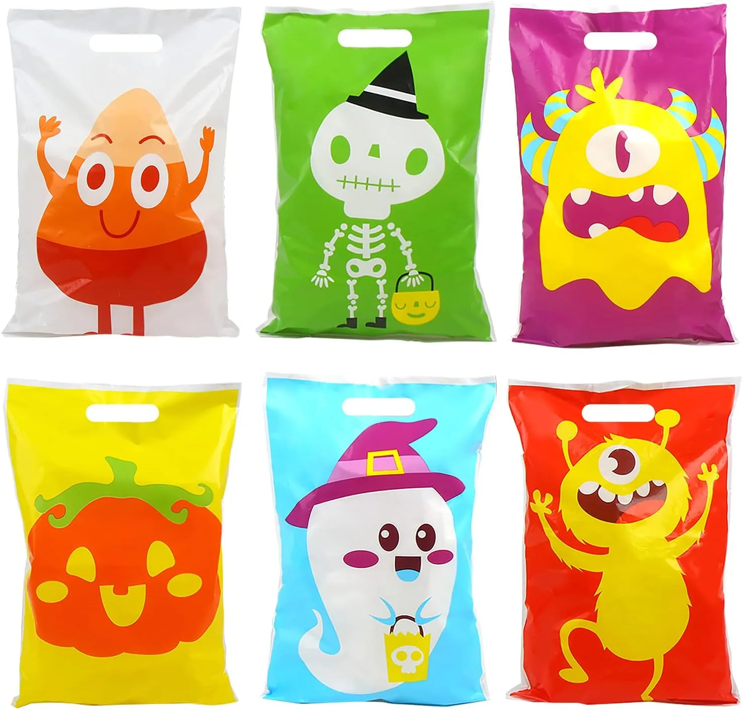 CCINEE 72pcs Halloween Treat Bags, Pumpkin Plastic Candy Tote Bags for Kids Trick or Treat Halloween Party Supply