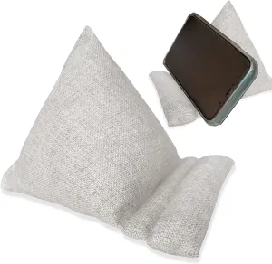 Cell Phone Holder for Bed, Phone Stand Bean Bags Soft Fabric Pillows Portable for Travel Universal for All Smartphones, Mini Tablets iPads, Natural