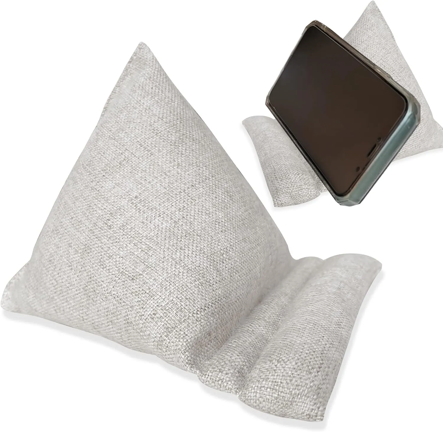 Cell Phone Holder for Bed, Phone Stand Bean Bags Soft Fabric Pillows Portable for Travel Universal for All Smartphones, Mini Tablets iPads, Natural