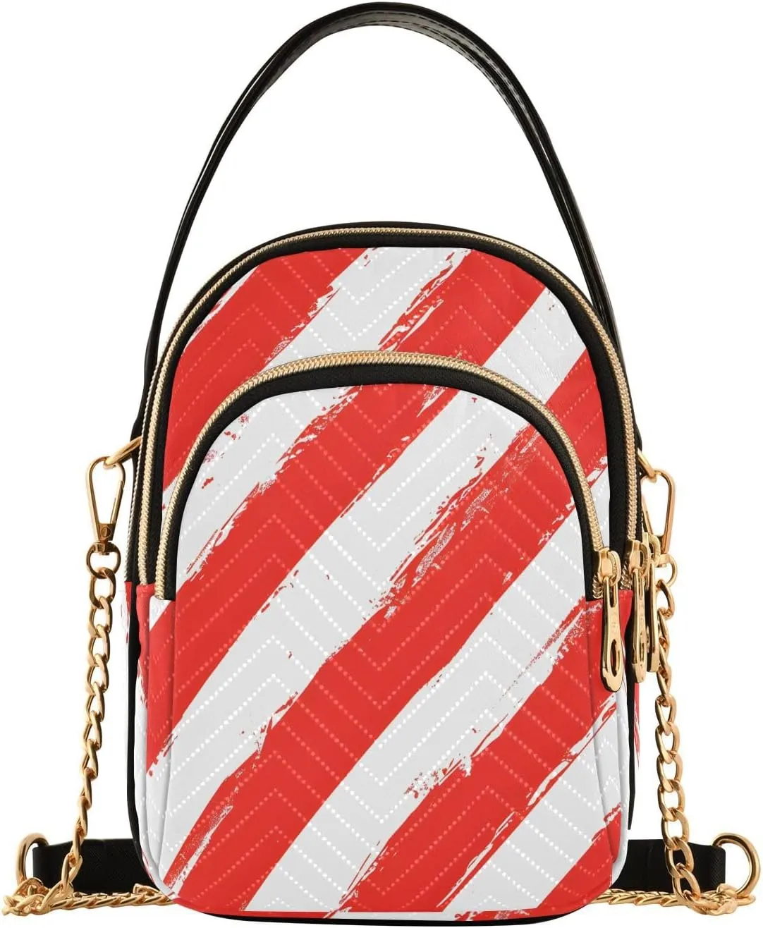 Chain Crossbody Bags for Women Red White Stripes Geometric Quilted Shoulder Handbags Travel Cross Body Cell Phone Purses Bags