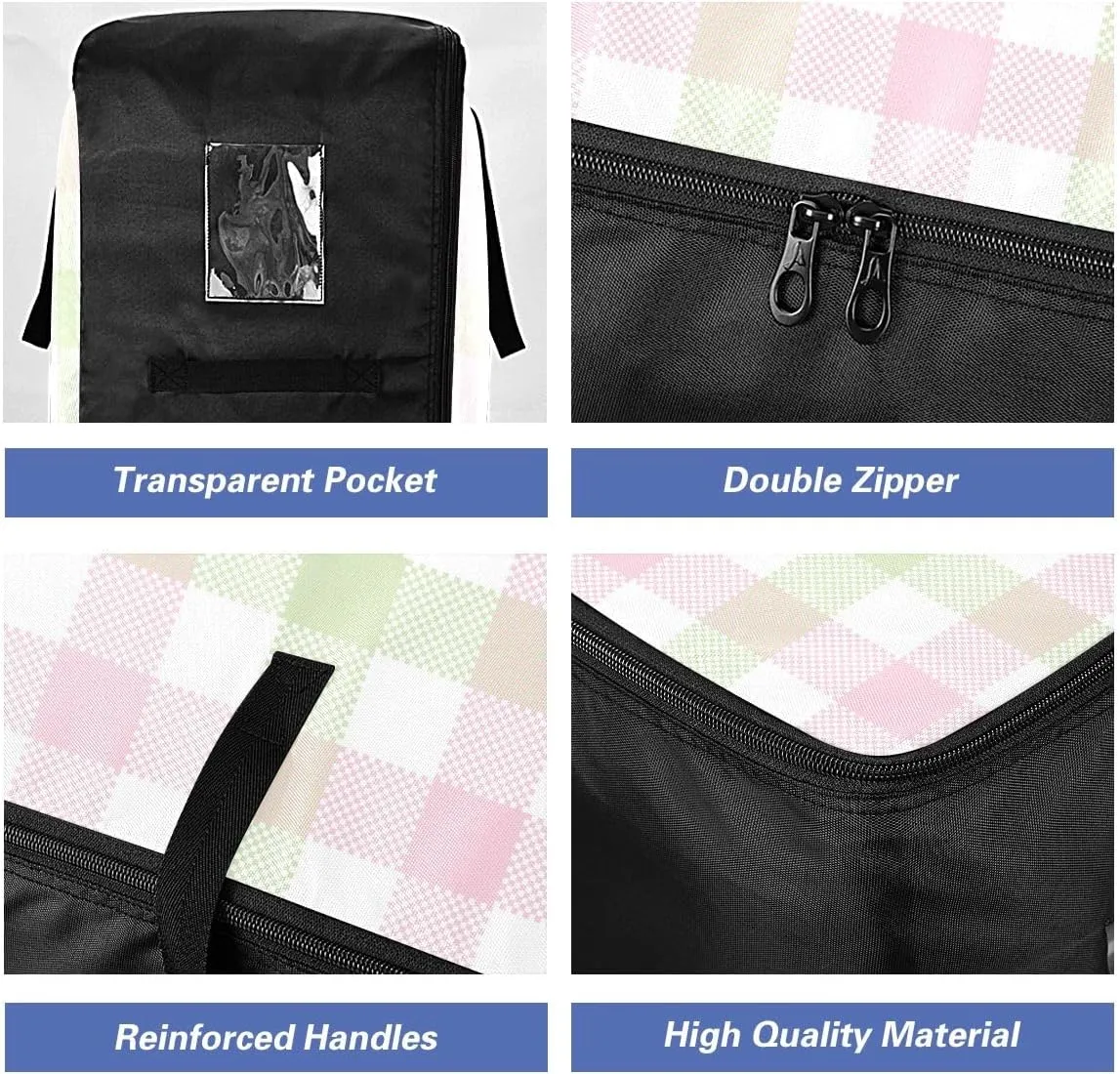 Checkered Pink and Green Storage Bag Moving Supplies with Sturdy Handle and Durable Zipper, Zippered Storage Bag for Moving