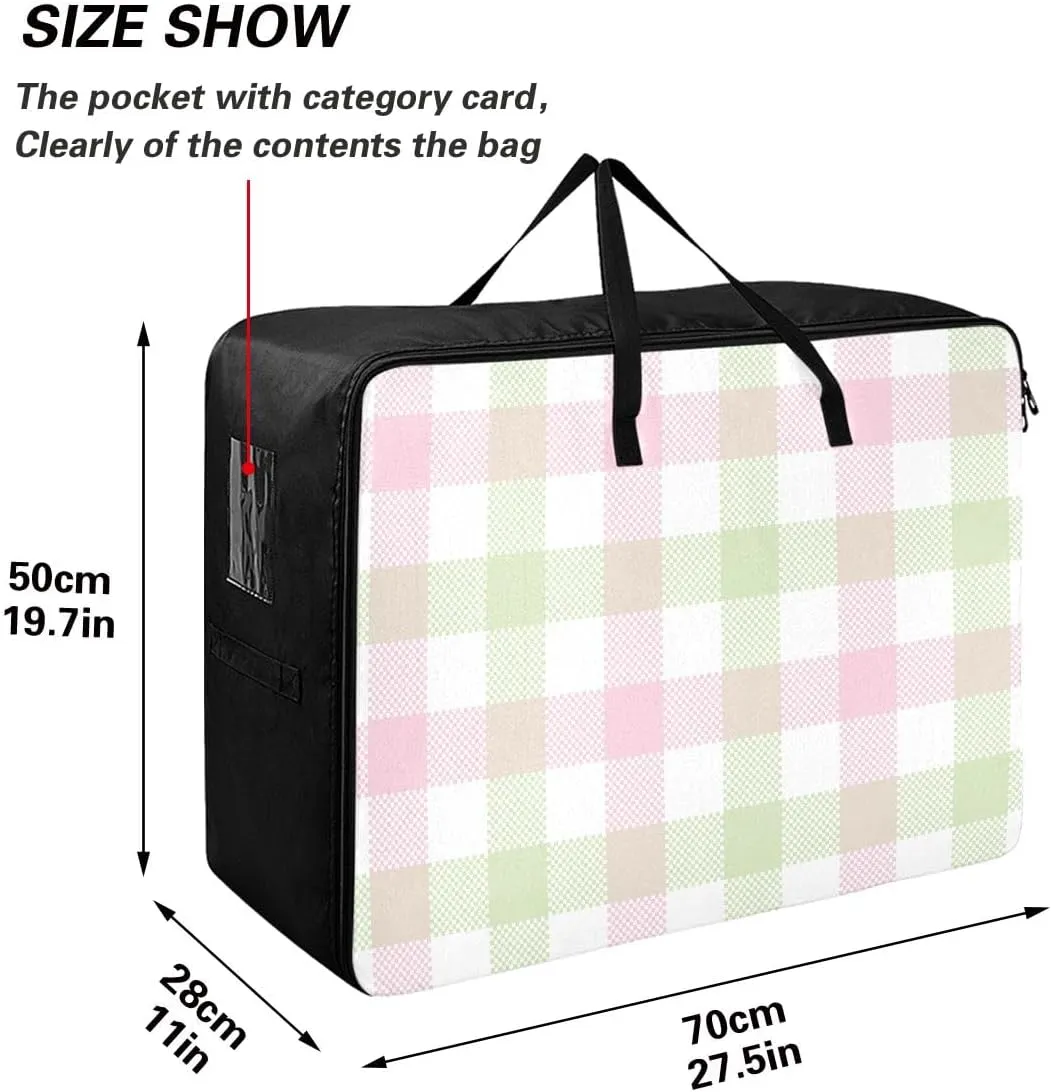 Checkered Pink and Green Storage Bag Moving Supplies with Sturdy Handle and Durable Zipper, Zippered Storage Bag for Moving