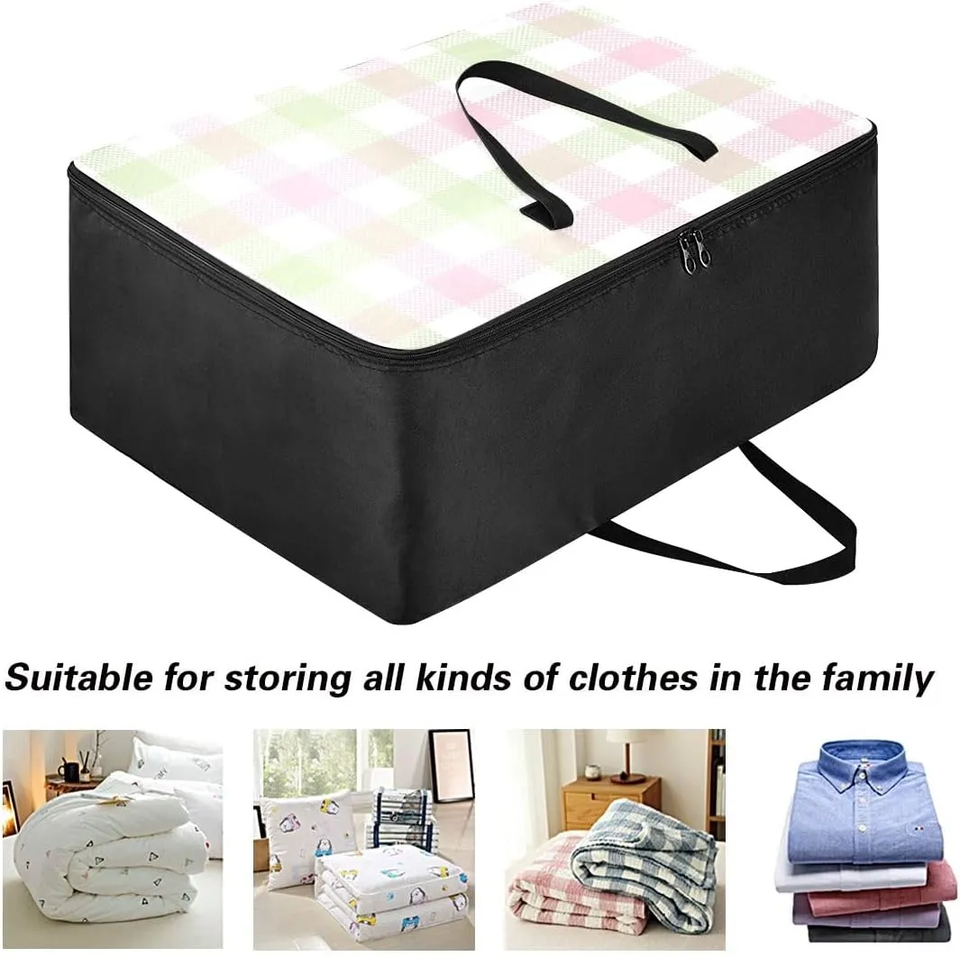 Checkered Pink and Green Storage Bag Moving Supplies with Sturdy Handle and Durable Zipper, Zippered Storage Bag for Moving