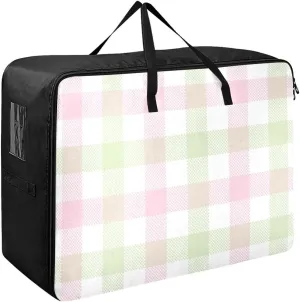 Checkered Pink and Green Storage Bag Moving Supplies with Sturdy Handle and Durable Zipper, Zippered Storage Bag for Moving