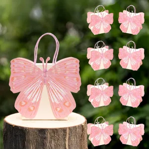 Cheerland Butterfly Favor Bags for Birthday Baby Shower Woodland and Fairy Theme Forest Party Decorations Butterfly Pink Candy Treat Goodie Return Gift Bags for Girls and Kids Celebrations (Pack of 8)