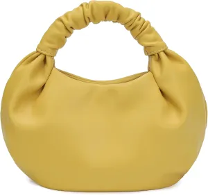 Chic Top Handle Bag for Women Small Ruched Hobo Handbag Soft Faux Leather Tote Bags Purse