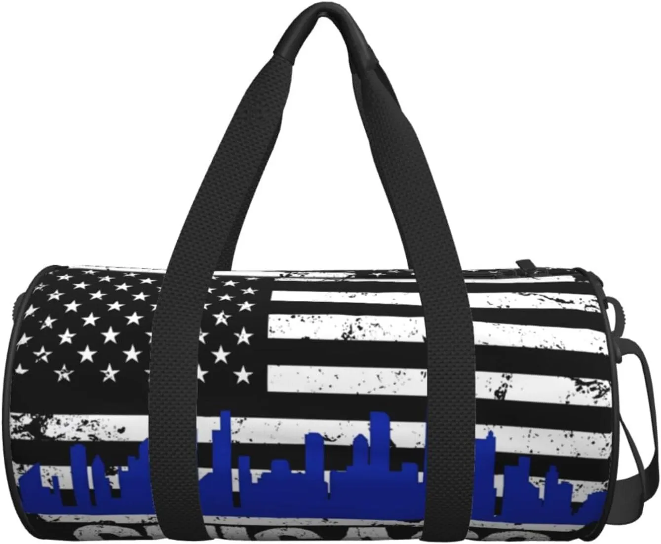 Chicago City Skyline American Flag Round Travel Duffel Bag Large Capacity Gym Sports Bags for Hiking Vacation Trips