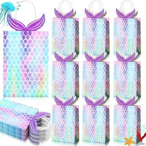 Chinco Mermaid Gift Bags Party Favors Bags Goodie Candy Treat Bags with Handle Mermaid Party Supplies for Girls Birthday Baby Shower Little Decorations(24 Pieces)