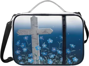 Christian Print Bible Cover,Polyester Bible Case for Women,Cross Floral Bible Bag Bible Case with Shoulder Strap