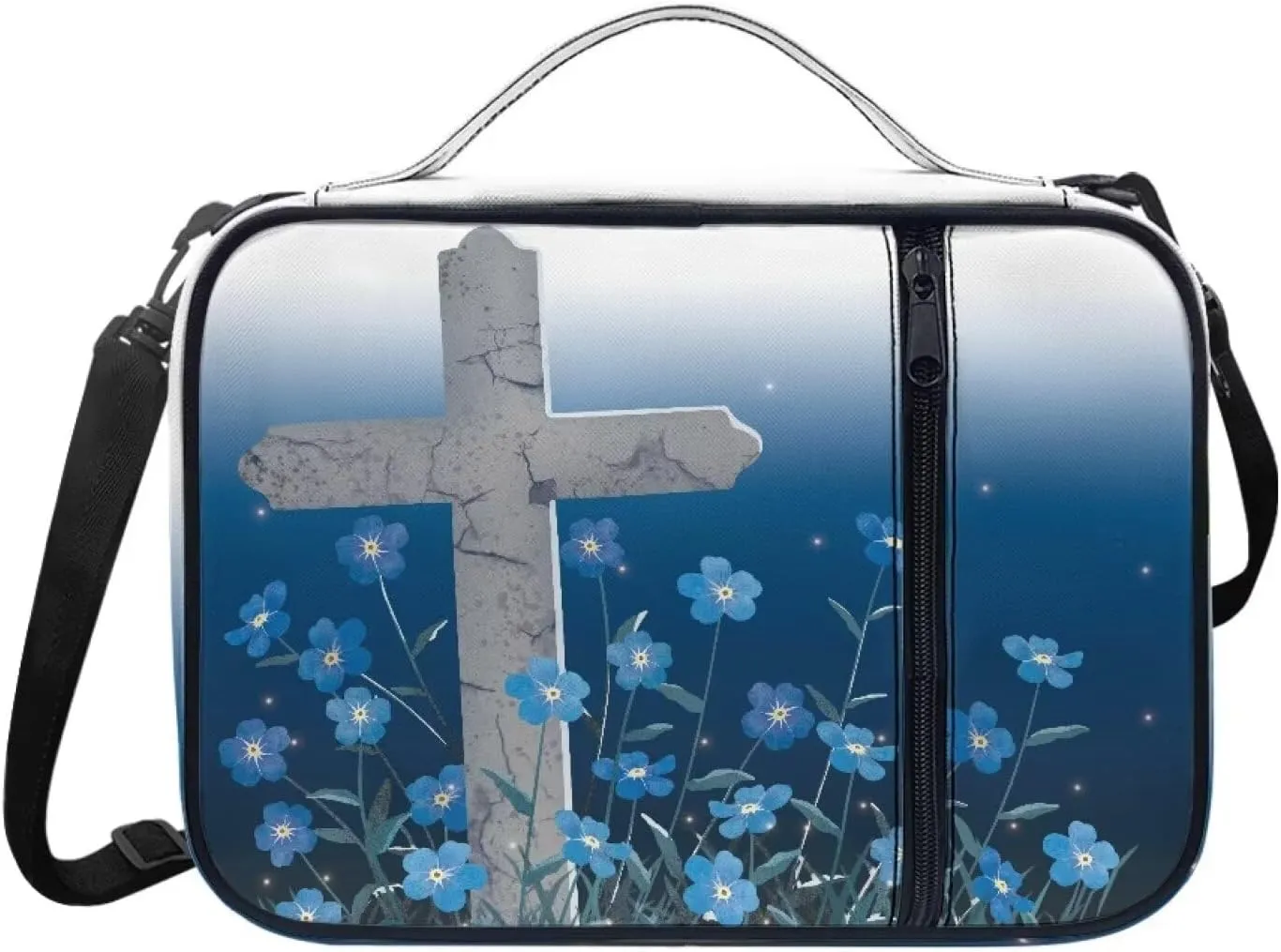 Christian Print Bible Cover,Polyester Bible Case for Women,Cross Floral Bible Bag Bible Case with Shoulder Strap
