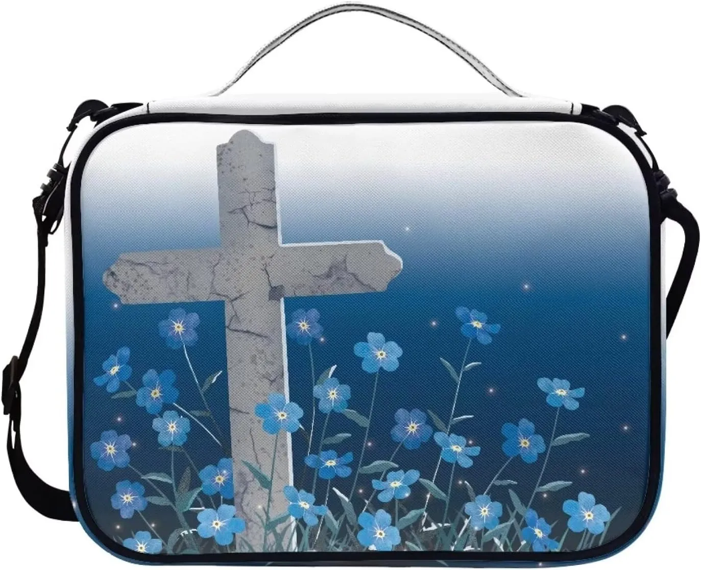 Christian Print Bible Cover,Polyester Bible Case for Women,Cross Floral Bible Bag Bible Case with Shoulder Strap