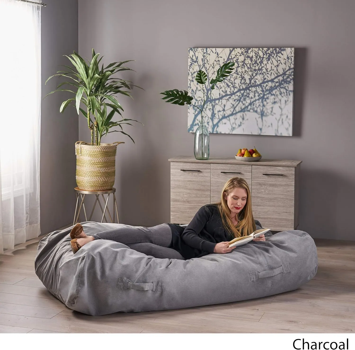 Christopher Knight Home Judith Indoor Water Resistant 6'x3' Lounger Bean Bag, Charcoal
