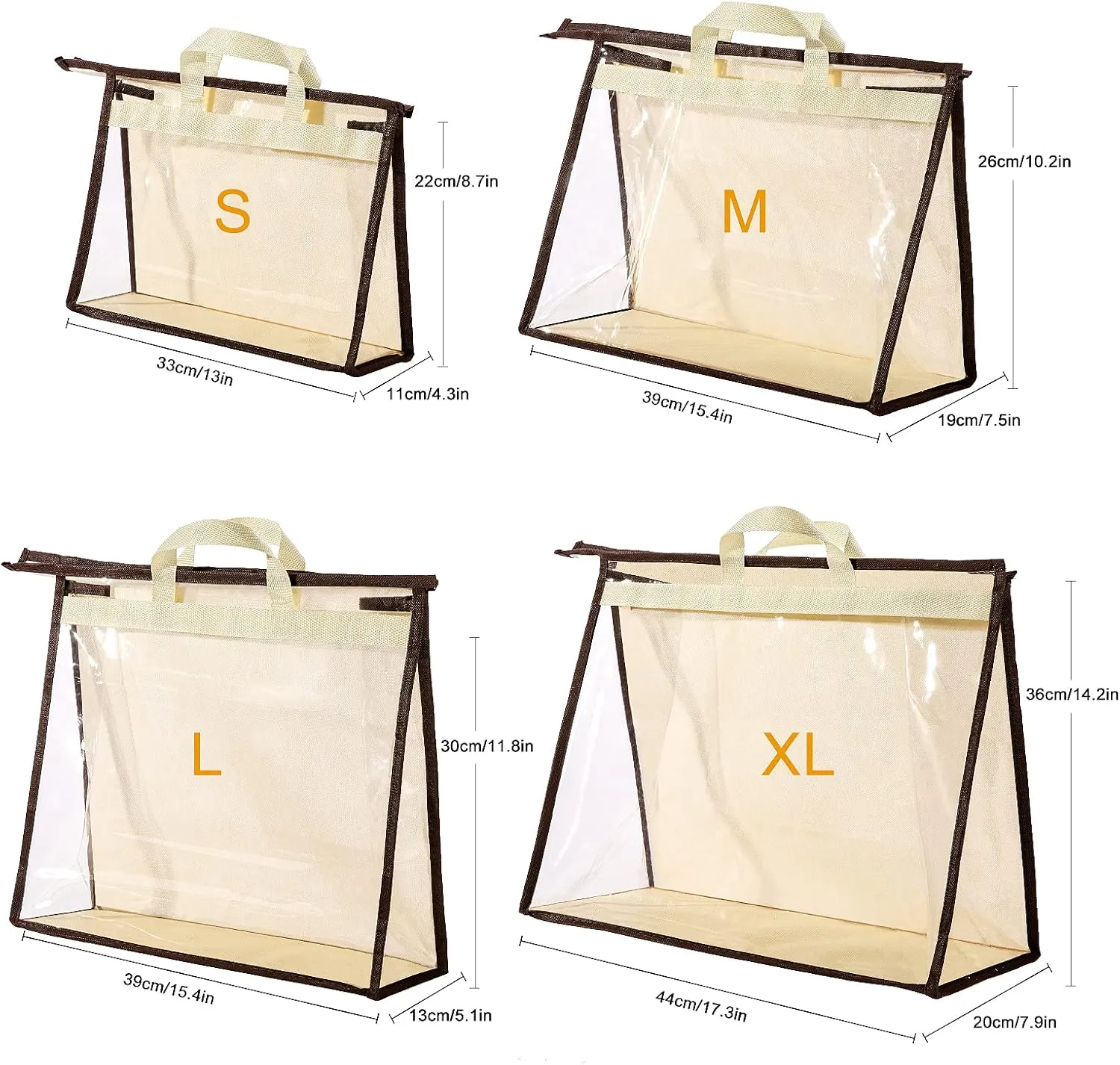 CINPIUK Clear Handbag Storage Bags Purse Organizer for Closet, Zipper Hanging Storage Bag for Handbags, L, 2PCS