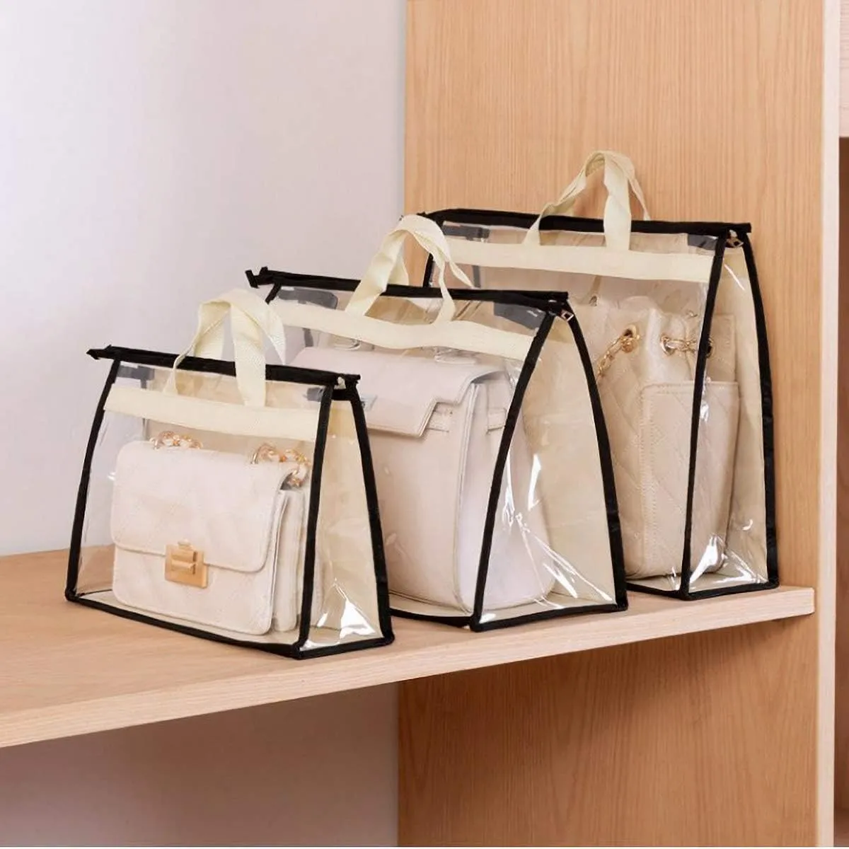 CINPIUK Clear Handbag Storage Bags Purse Organizer for Closet, Zipper Hanging Storage Bag for Handbags, L, 2PCS