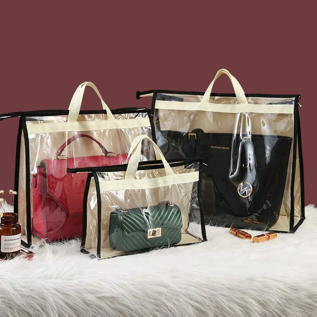 CINPIUK Clear Handbag Storage Bags Purse Organizer for Closet, Zipper Hanging Storage Bag for Handbags, L, 2PCS