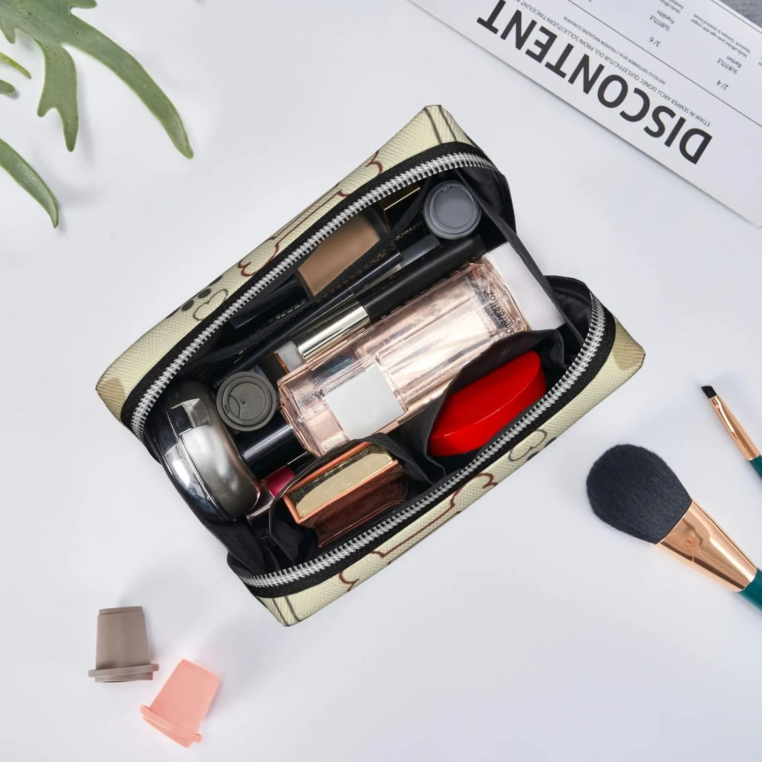 Circles Print,Makeup Bags for Women,Abstract Geometric Pattern Circles Modern,Leather Cosmetic Bag Toiletry Bag Travel Case Waterproof Makeup Pouch,Grey And White,M