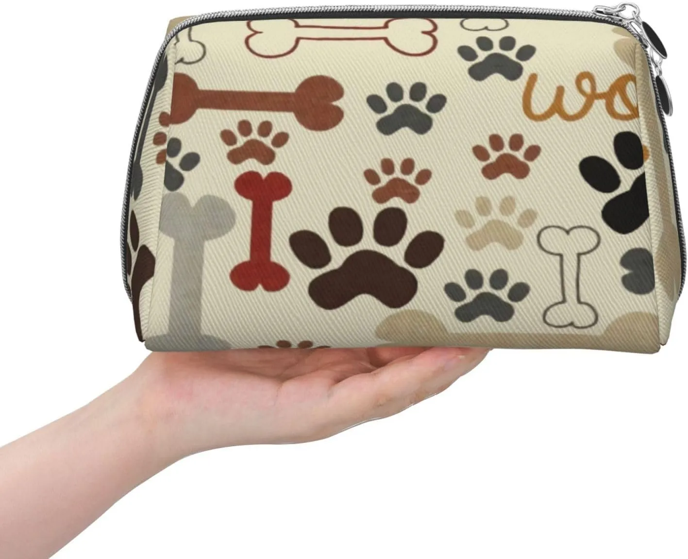Circles Print,Makeup Bags for Women,Abstract Geometric Pattern Circles Modern,Leather Cosmetic Bag Toiletry Bag Travel Case Waterproof Makeup Pouch,Grey And White,M