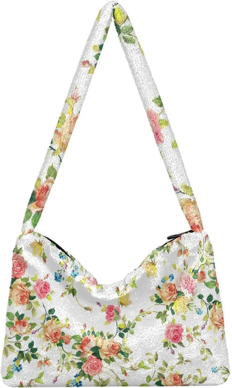 Classic Vintage Flower on Shoulder Bag, Shoulder Hand Bag, Book Totes for Women