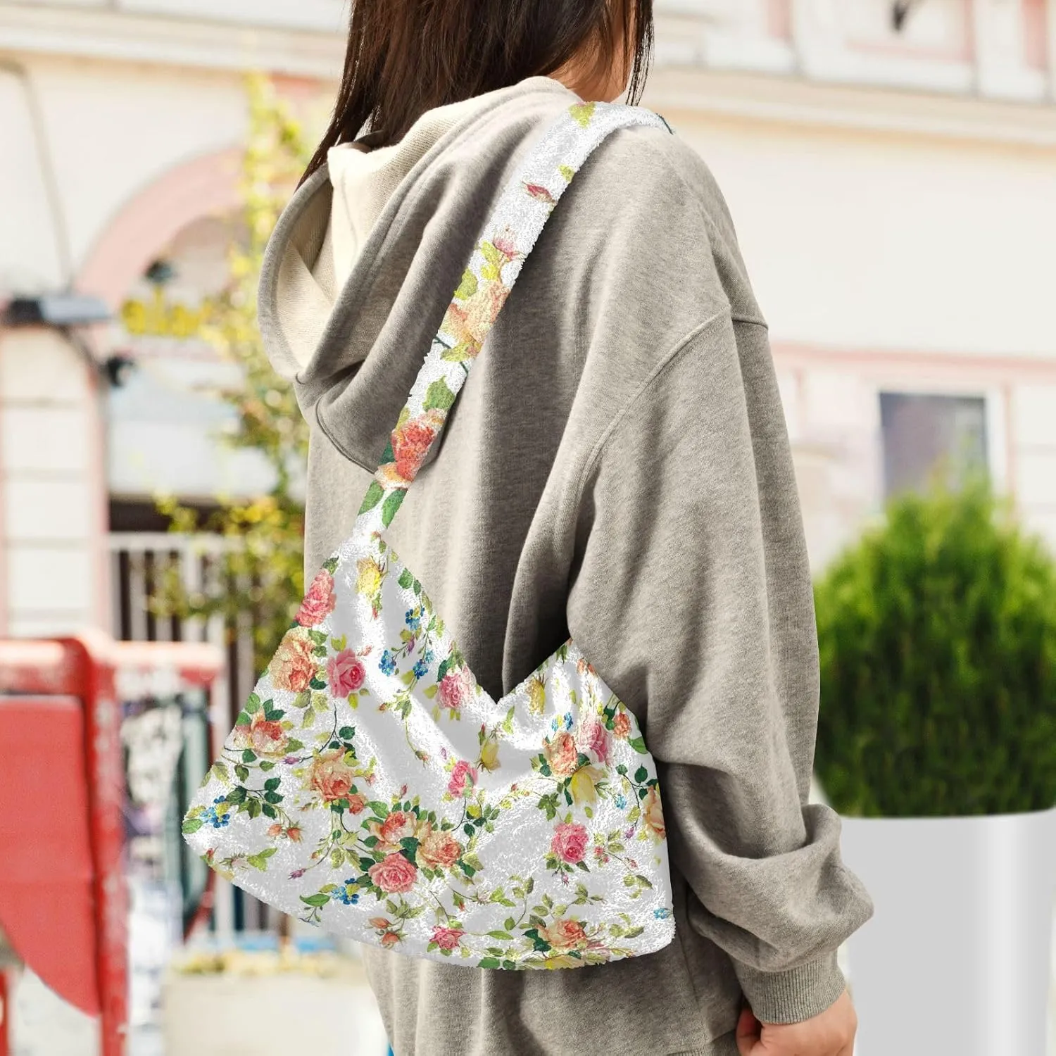 Classic Vintage Flower on Shoulder Bag, Shoulder Hand Bag, Book Totes for Women