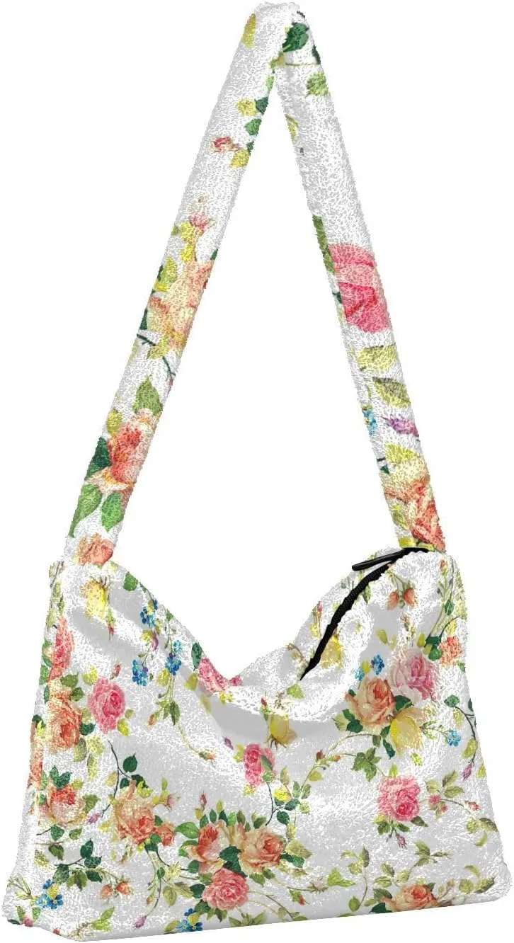 Classic Vintage Flower on Shoulder Bag, Shoulder Hand Bag, Book Totes for Women