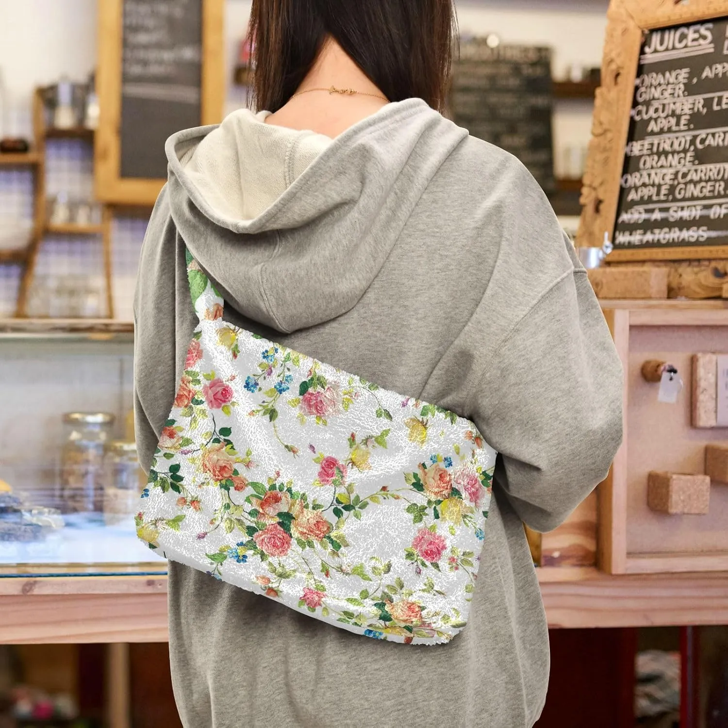 Classic Vintage Flower on Shoulder Bag, Shoulder Hand Bag, Book Totes for Women