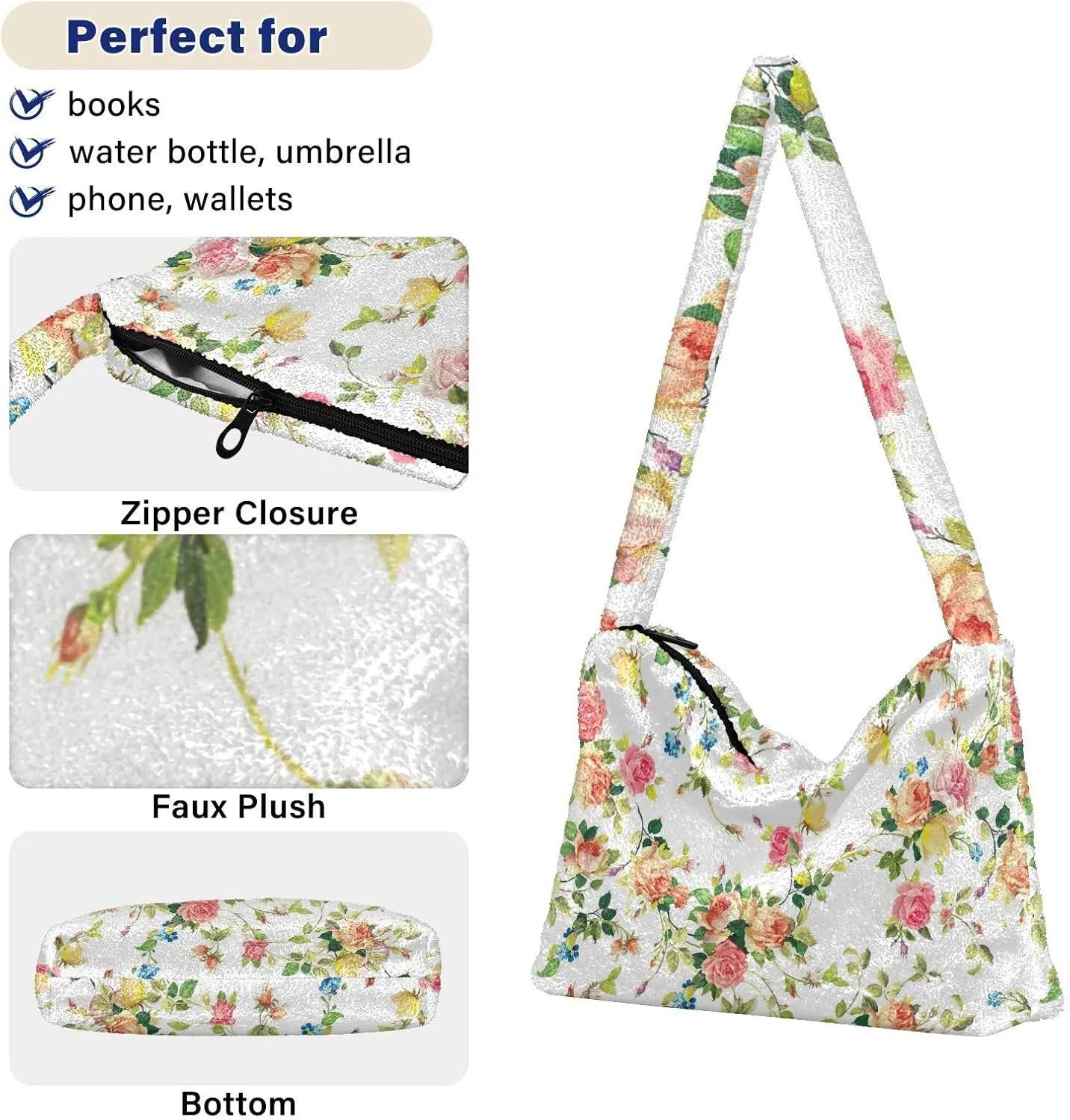 Classic Vintage Flower on Shoulder Bag, Shoulder Hand Bag, Book Totes for Women