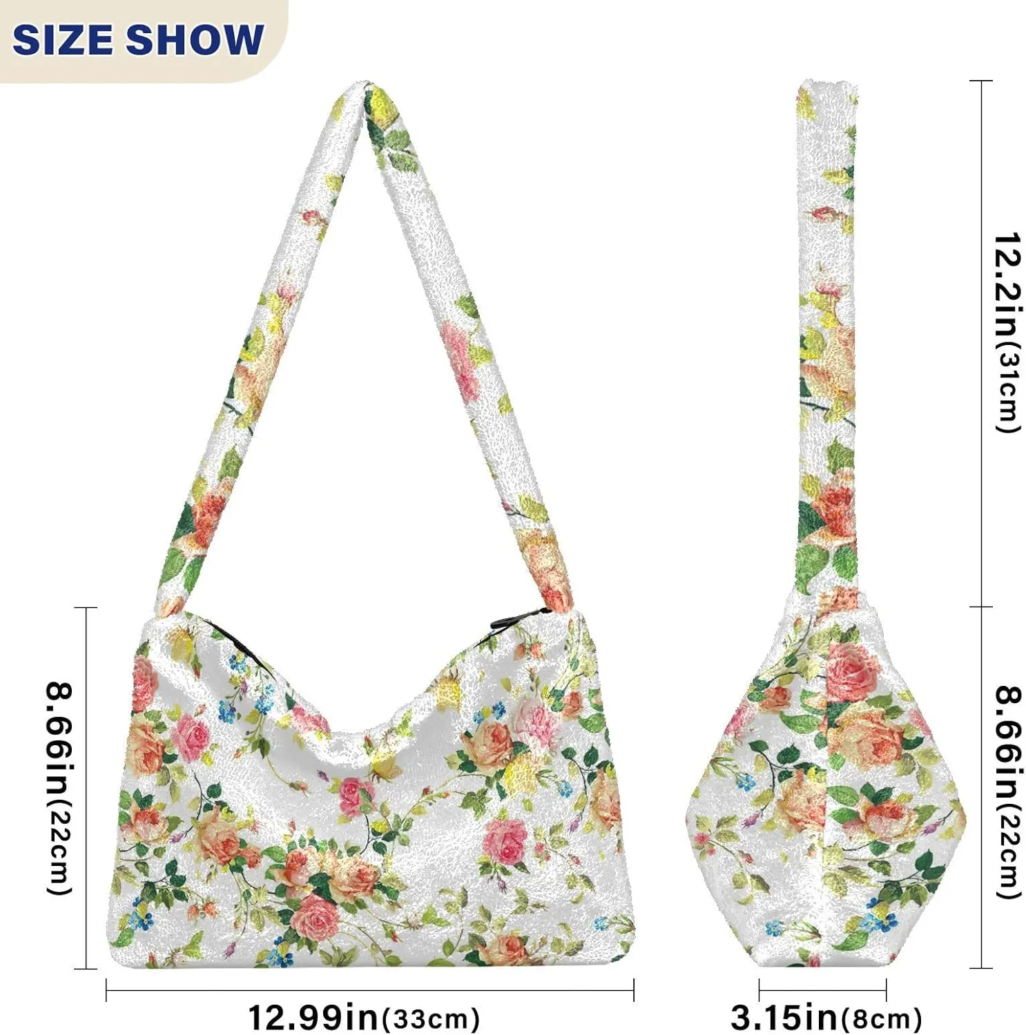 Classic Vintage Flower on Shoulder Bag, Shoulder Hand Bag, Book Totes for Women