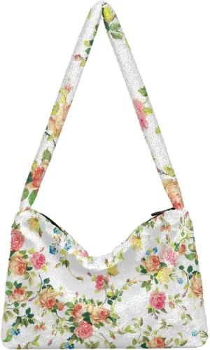 Classic Vintage Flower on Shoulder Bag, Shoulder Hand Bag, Book Totes for Women