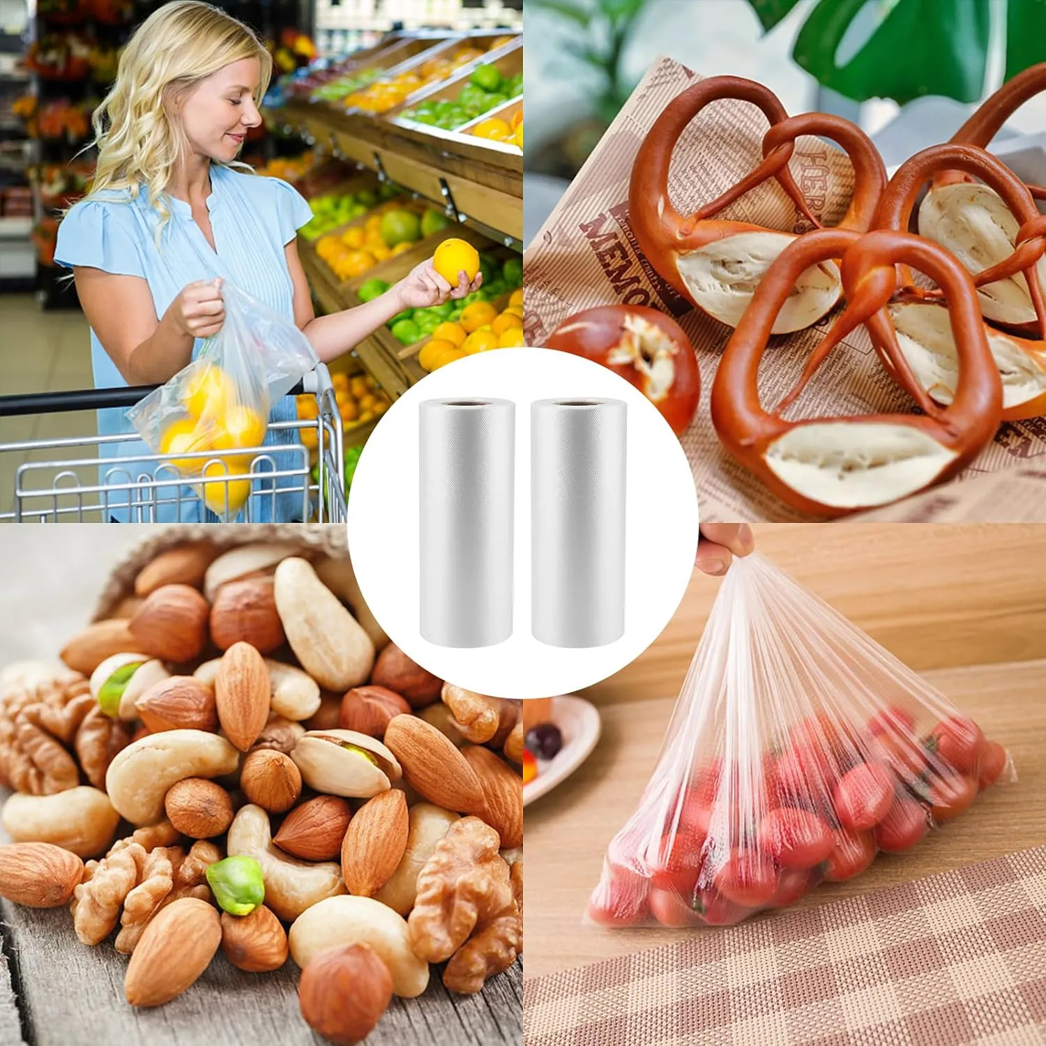CLASSY Plastic Produce Bags for Food Storage,700 Bag - 12"x16" Clear Grocery Bag for Fruits, Vegetables, Bread,Meat,Continuous,Easy Tear Design - (2 Rolls,Total 700 Bags)