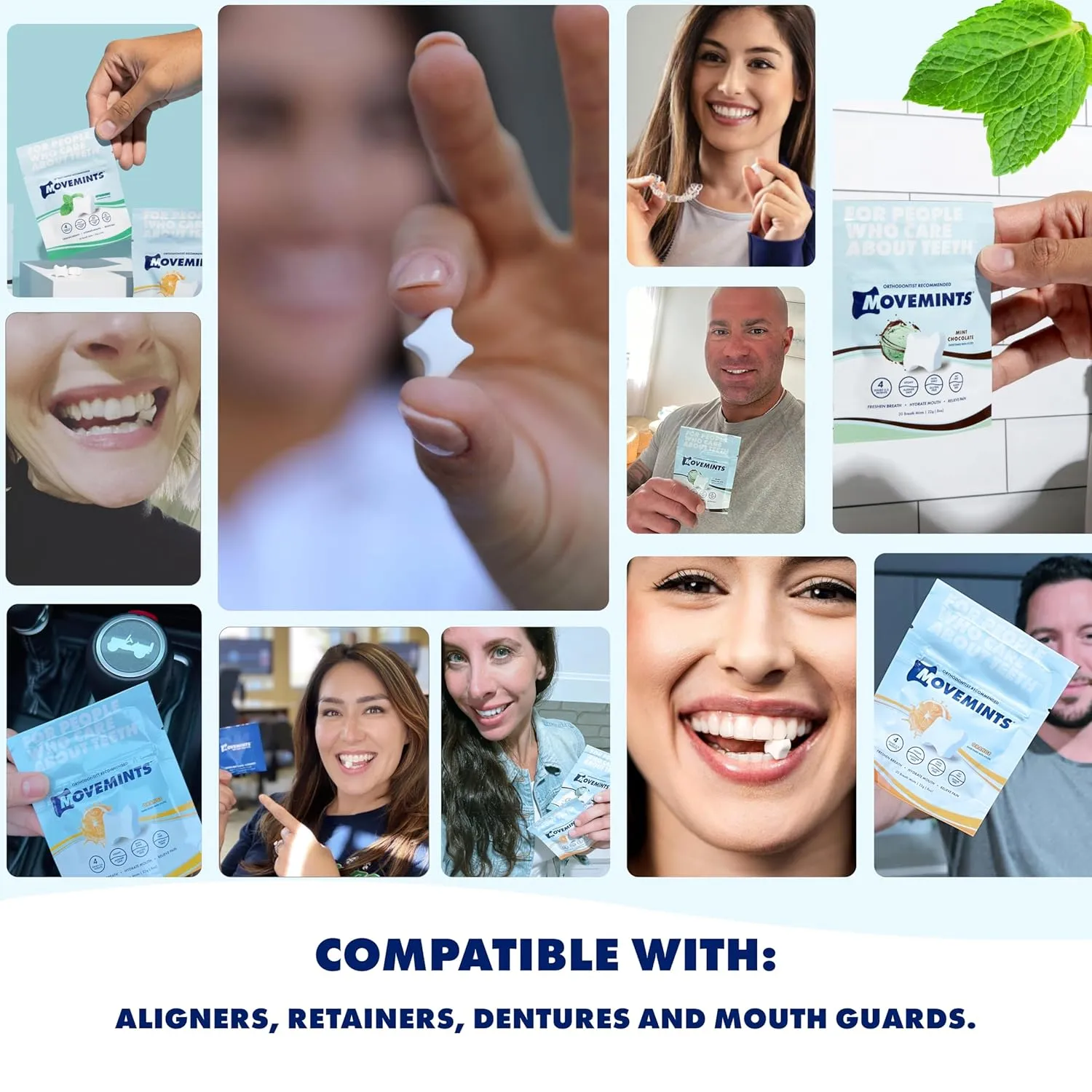 Clear Aligner Mints - Patented, Edible Alternative to Chewies - Freshen Breath and Improve Dry Mouth with Xylitol - Variety (7 Pack)