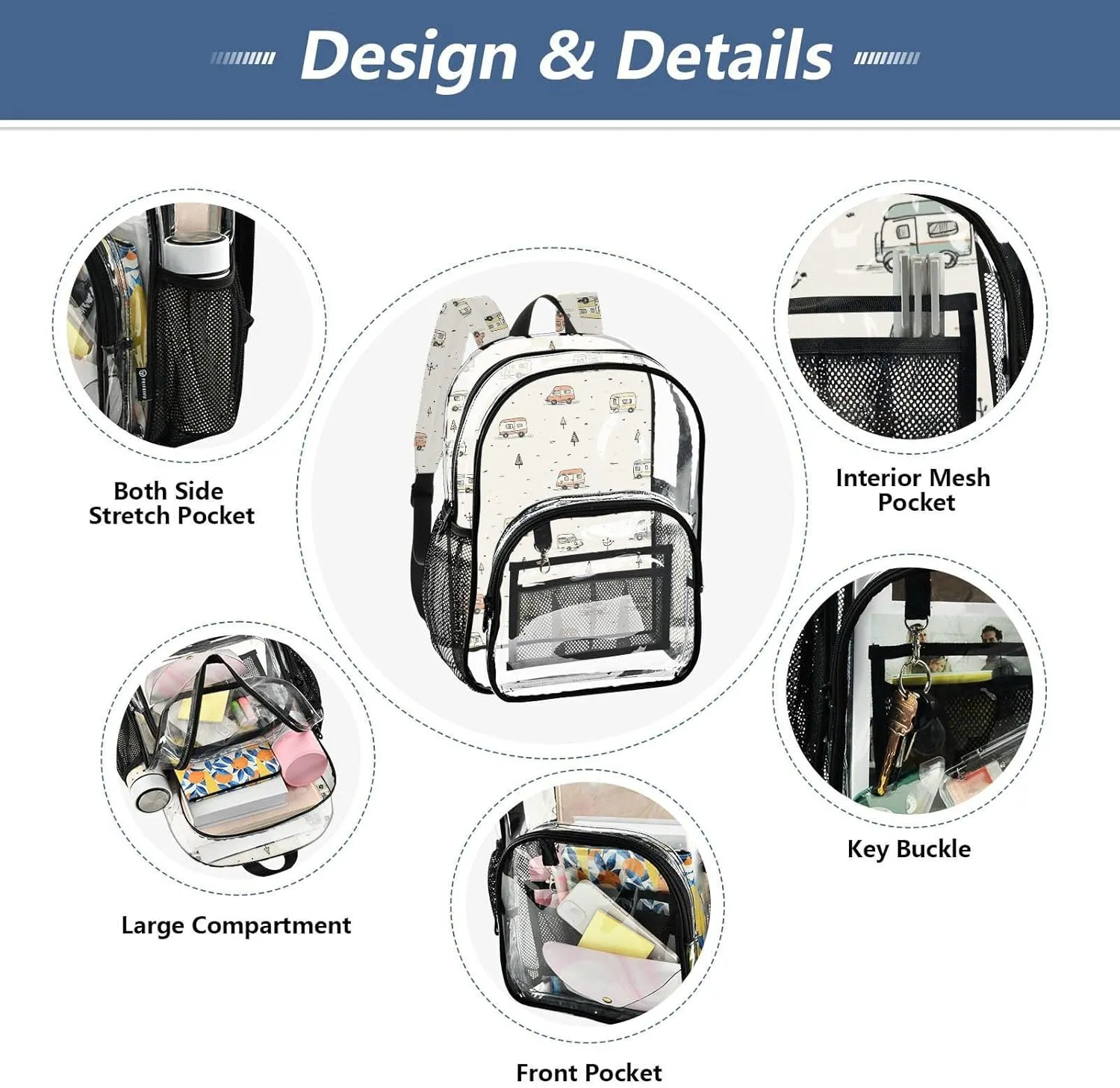 Clear Backpack For School Kids Clear Backpacks For School For Teen Girls See Through Heavy Duty Backpack Camper Caravan Car