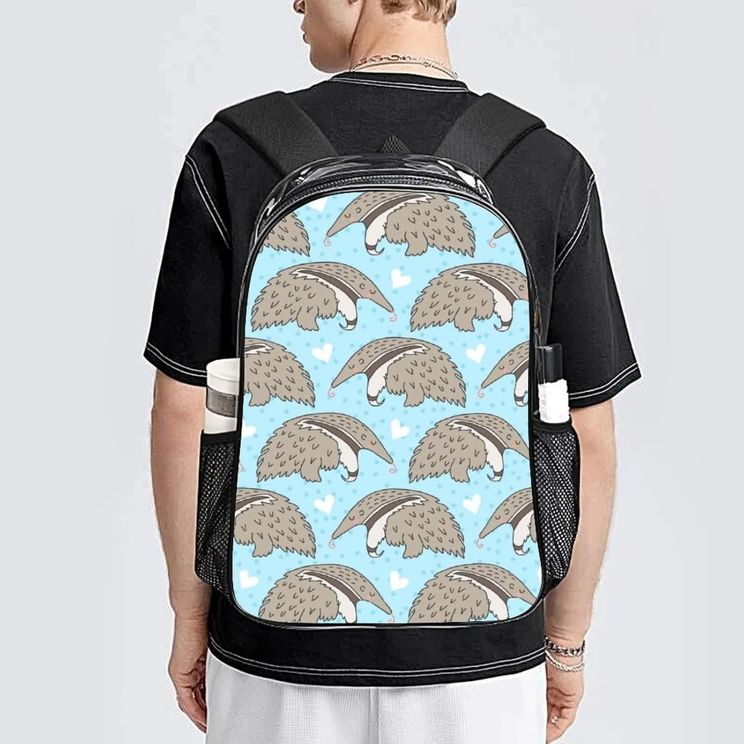 Clear Backpack for Stadium Events Concert Cute Cartoon Anteater Waterproof Heavy Duty for Adult Women Men Summer Clear Transparent Bag for Sport Event Work