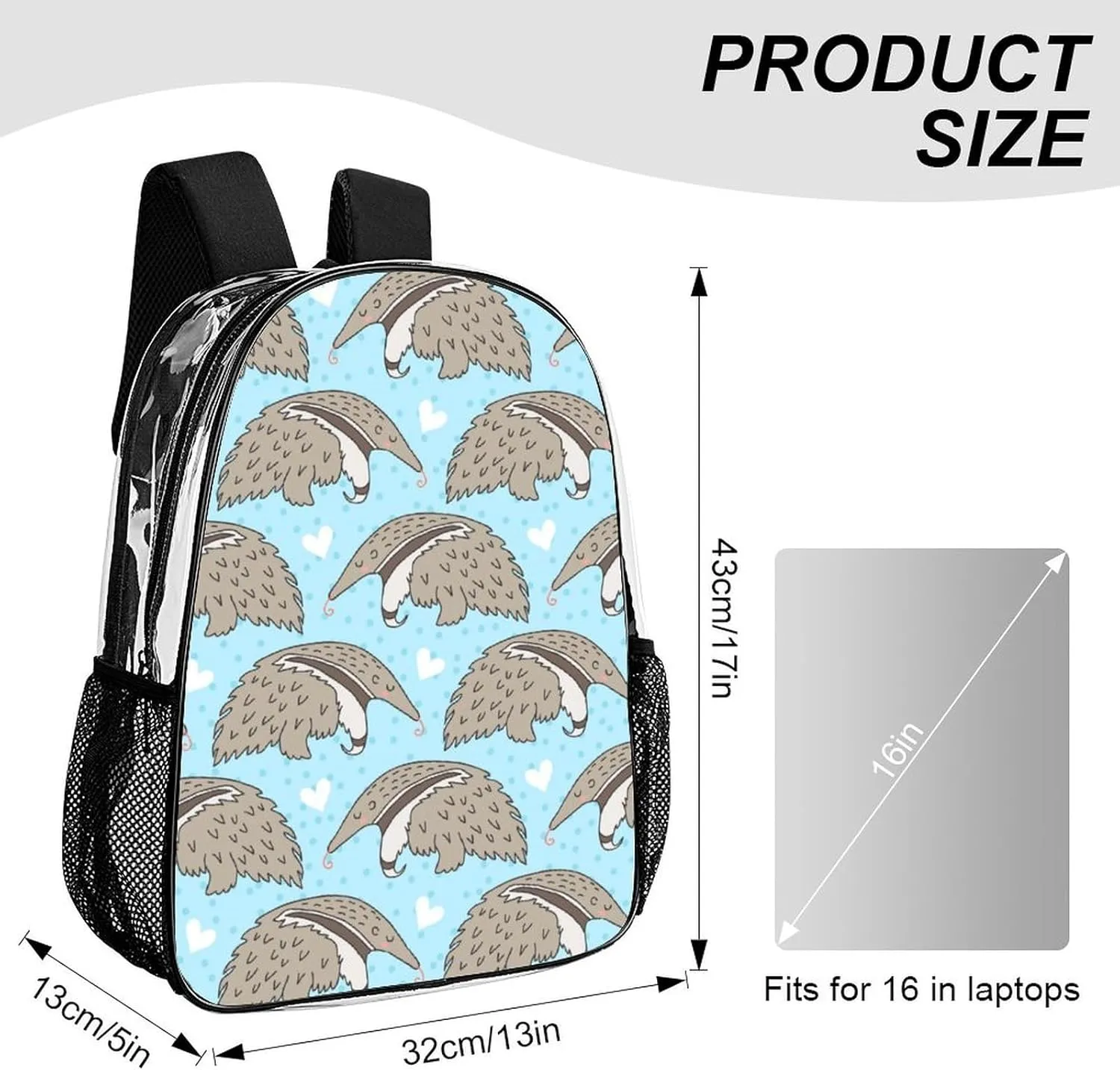 Clear Backpack for Stadium Events Concert Cute Cartoon Anteater Waterproof Heavy Duty for Adult Women Men Summer Clear Transparent Bag for Sport Event Work