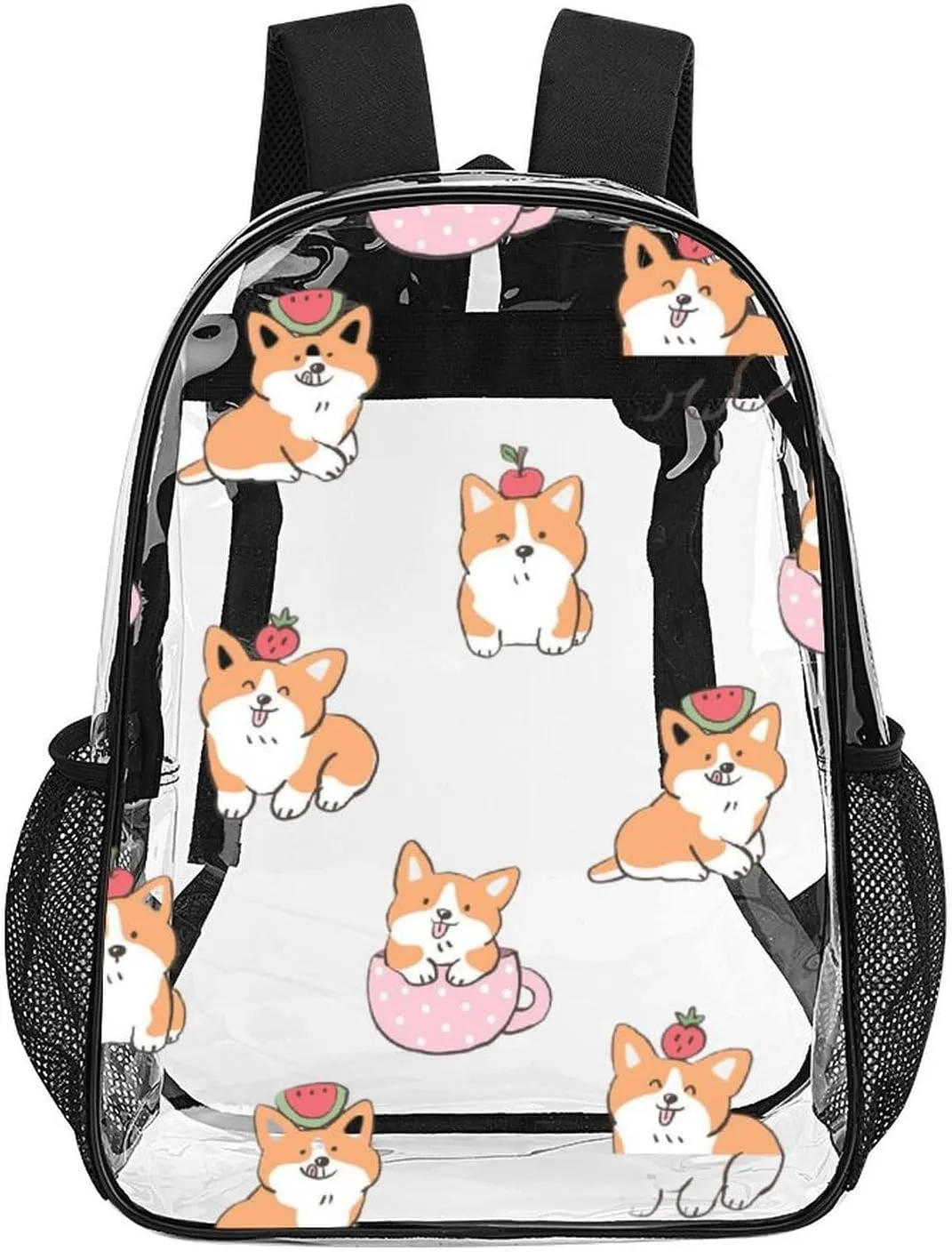 Clear Backpack for Stadium Events Concert Kawaii Corgi Dog Waterproof Heavy Duty for Adult Women Men Clear Transparent Bag for Sport Event Work