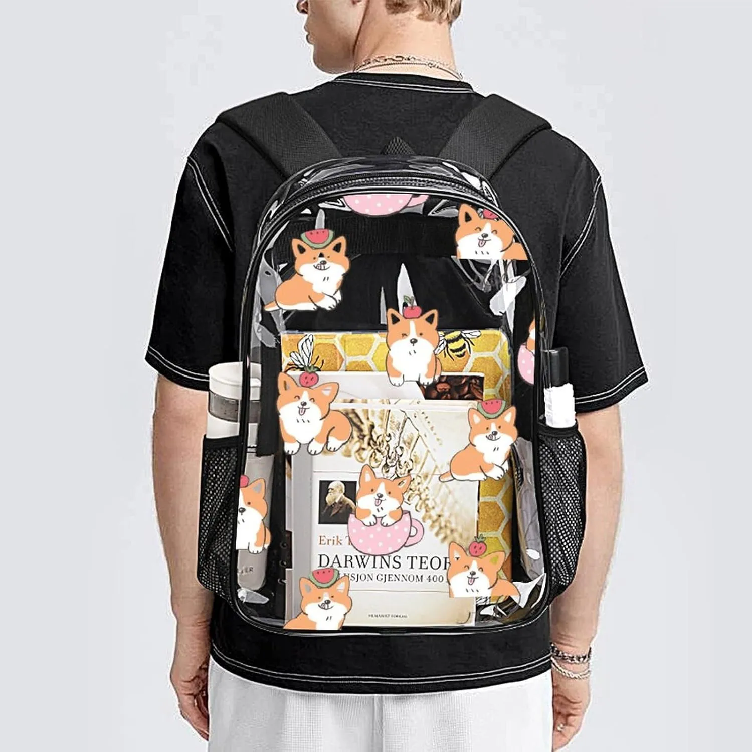 Clear Backpack for Stadium Events Concert Kawaii Corgi Dog Waterproof Heavy Duty for Adult Women Men Clear Transparent Bag for Sport Event Work