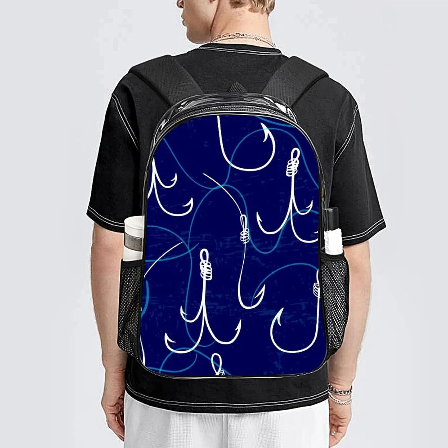 Clear Backpack for Stadium Events Concert Summer Fishing Hooks Waterproof Heavy Duty for Adult Women Men Clear Transparent Bag for Sport Event Work