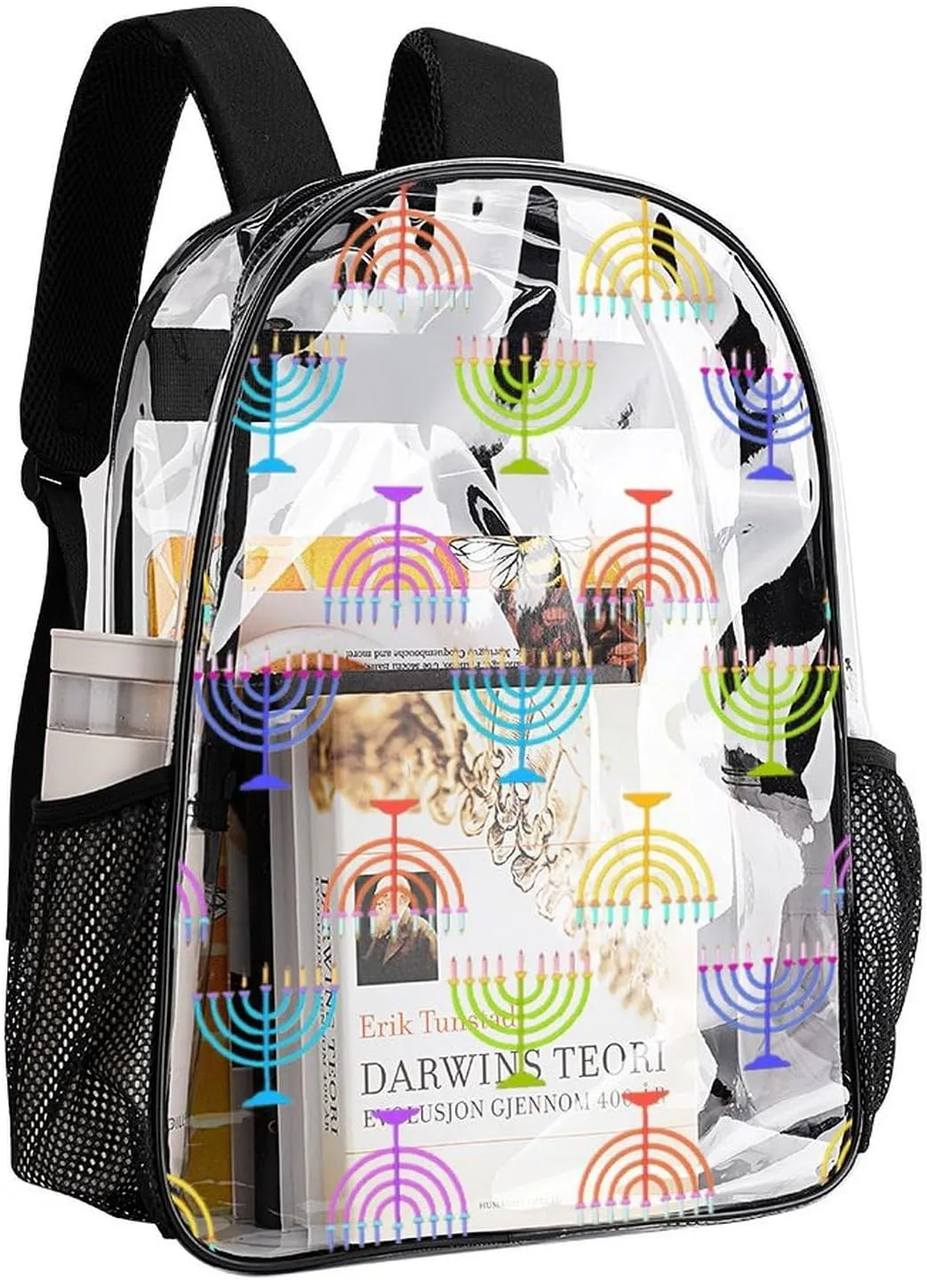 Clear Backpack Heavy Duty Cute Hanukkah 16 Inch for Stadium Events Concert Travel Work Sport Hiking Waterproof Sturdy Transparent Bag for Men Women