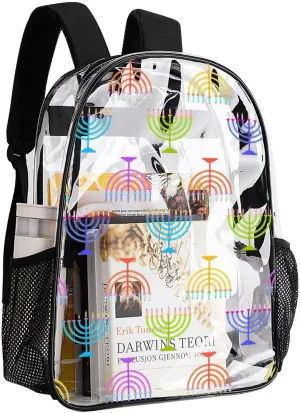 Clear Backpack Heavy Duty Cute Hanukkah 16 Inch for Stadium Events Concert Travel Work Sport Hiking Waterproof Sturdy Transparent Bag for Men Women