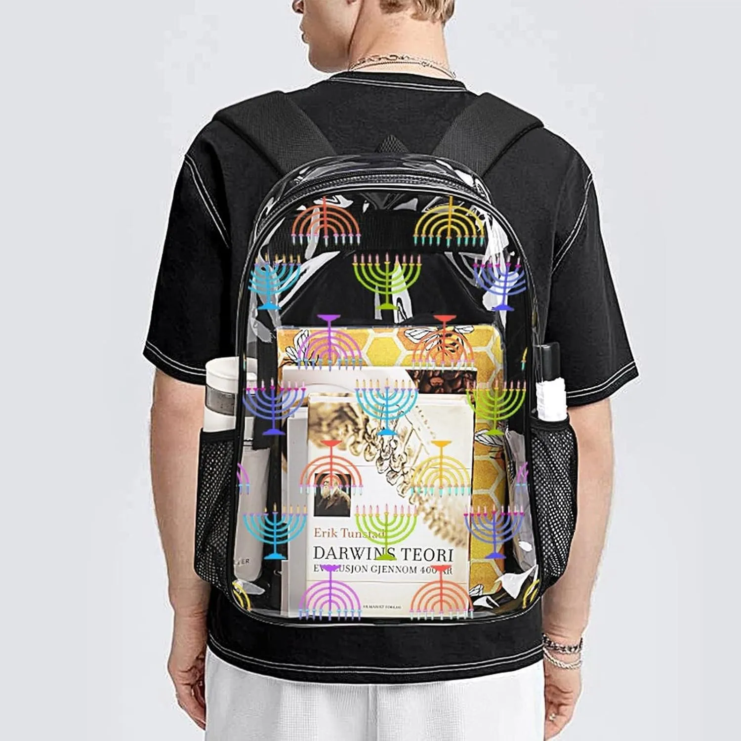 Clear Backpack Heavy Duty Cute Hanukkah 16 Inch for Stadium Events Concert Travel Work Sport Hiking Waterproof Sturdy Transparent Bag for Men Women