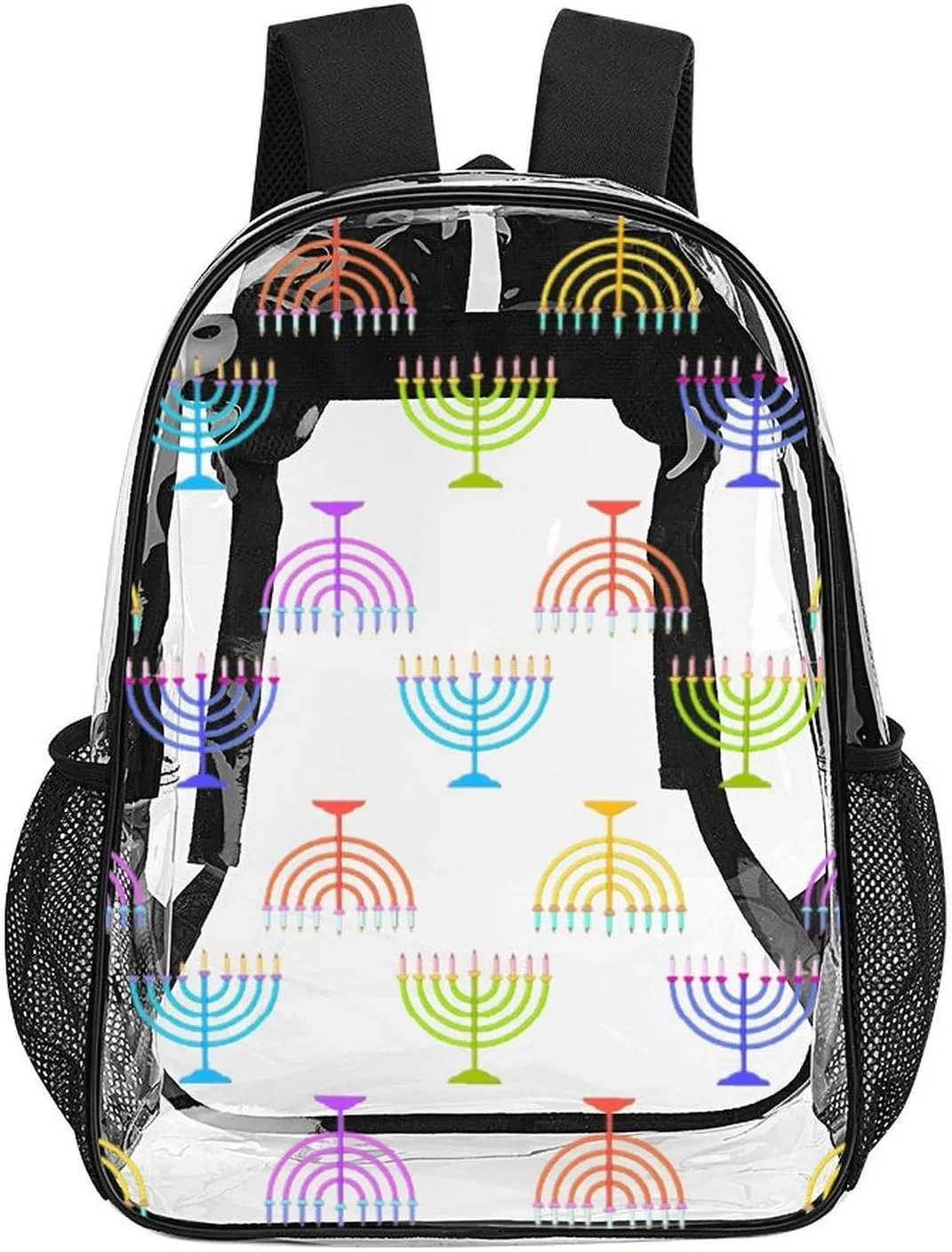 Clear Backpack Heavy Duty Cute Hanukkah 16 Inch for Stadium Events Concert Travel Work Sport Hiking Waterproof Sturdy Transparent Bag for Men Women