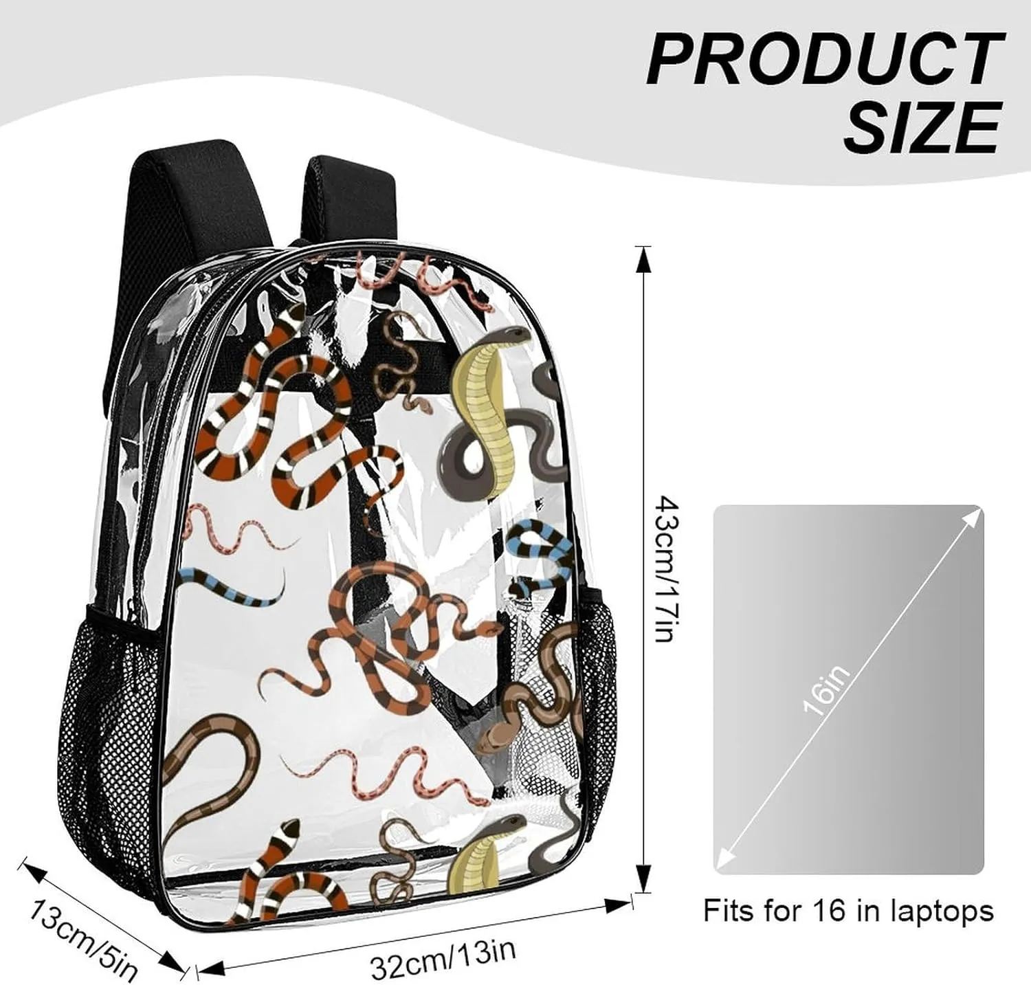 Clear Backpack Heavy Duty Funny Summer Snake 16 Inch for Stadium Events Concert Travel Work Sport Hiking Waterproof Sturdy Transparent Bag for Men Women