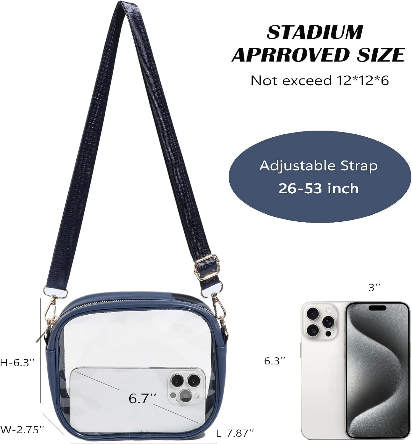 Clear Bag for Stadium Events, Clear Purse for Women Stadium Approved Crossbody, Concert Bag with Adjustable Strap