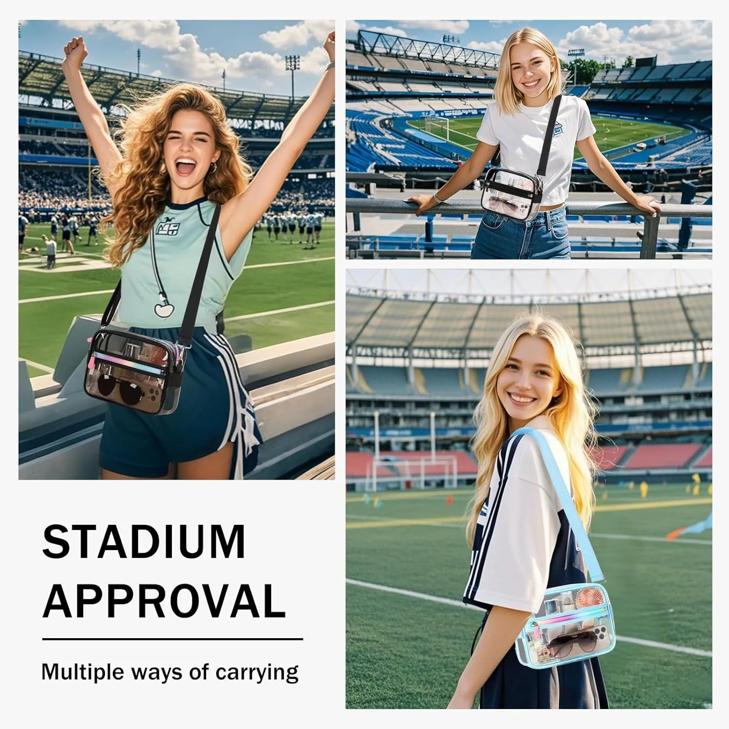 Clear Bag for Stadium Events Transparent Crossbody Bag Purse Adjustable Strap Shoulder Bags