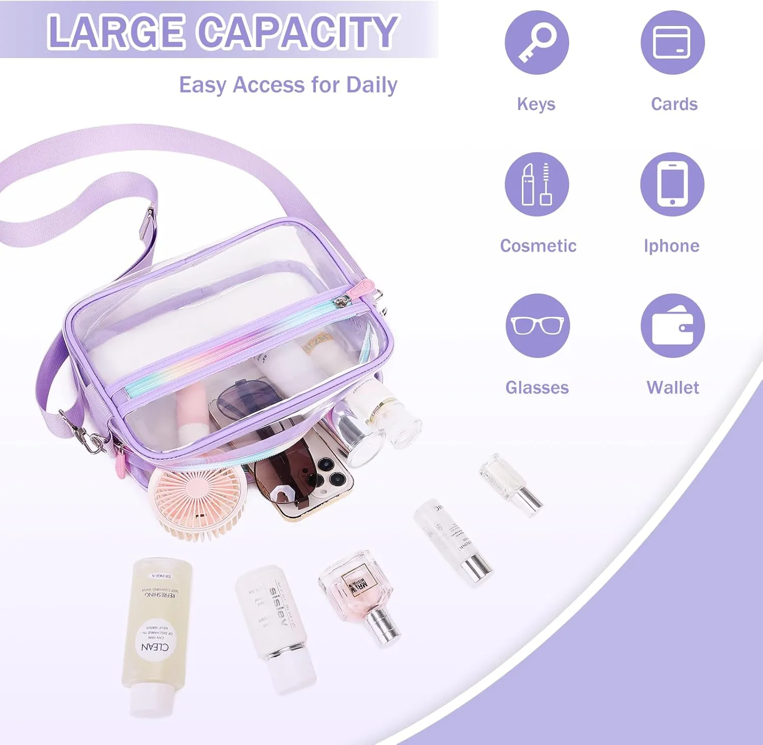 Clear Bag for Stadium Events Transparent Crossbody Bag Purse Adjustable Strap Shoulder Bags
