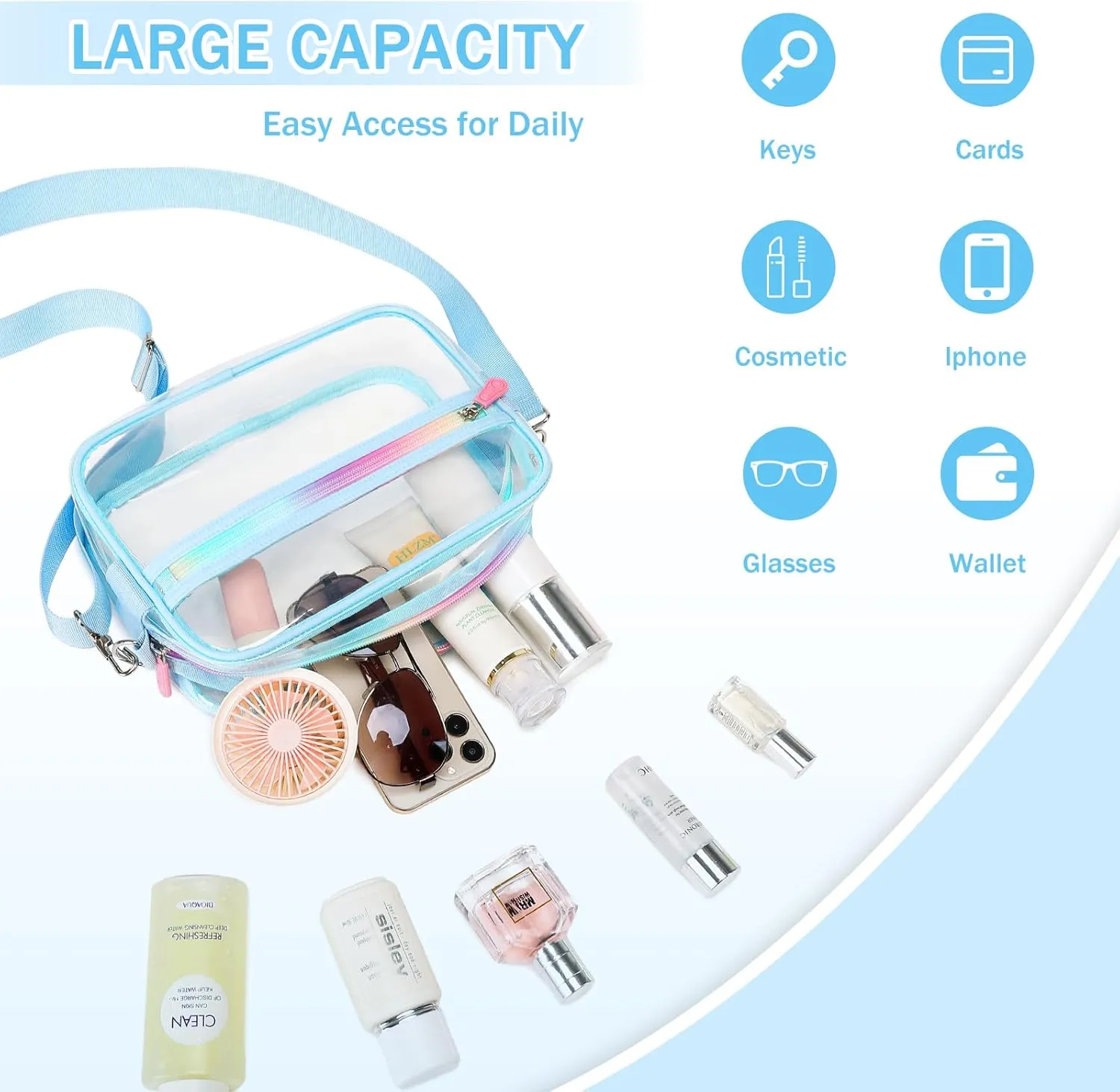 Clear Bag for Stadium Events Transparent Crossbody Bag Purse Adjustable Strap Shoulder Bags