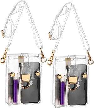 Clear Bag Stadium Approved 2 Pieces Transparent Crossbody Bag Clear PVC Bag Plastic Clear Side Bag See Through Crossbody Bags for Women Girls Men Cell Phone Sporting Events Concert School