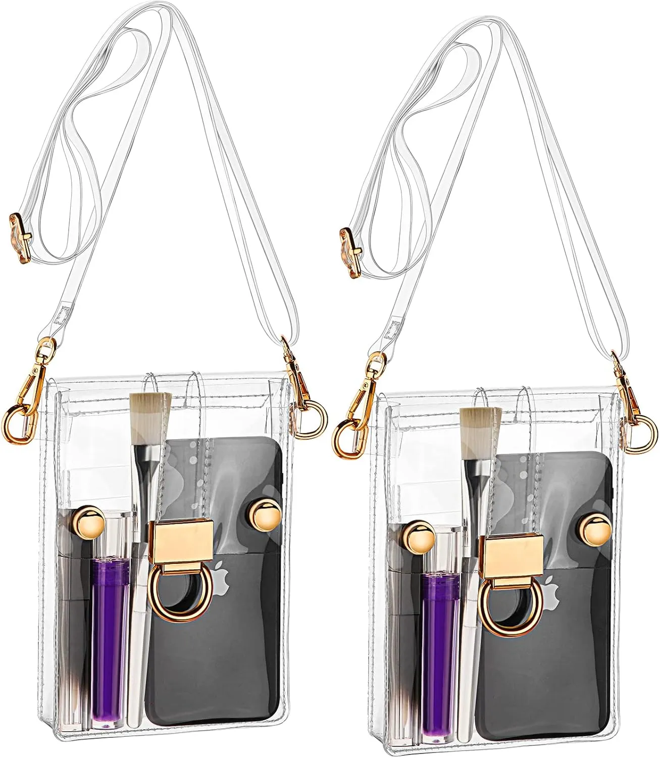Clear Bag Stadium Approved 2 Pieces Transparent Crossbody Bag Clear PVC Bag Plastic Clear Side Bag See Through Crossbody Bags for Women Girls Men Cell Phone Sporting Events Concert School