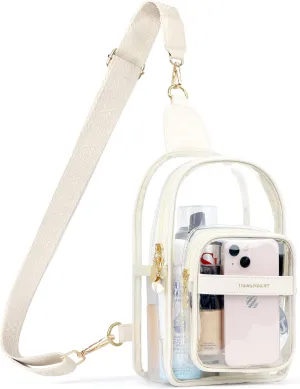 Clear Bags for Women, Crossbody Stadium Approved Bag with Adjustable Strap (Beige)